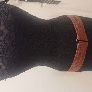 Brown Leather Belt with Decorative Stitching